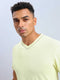Men Solid Slim Fit V Neck T-shirt with TECHNO COOL+