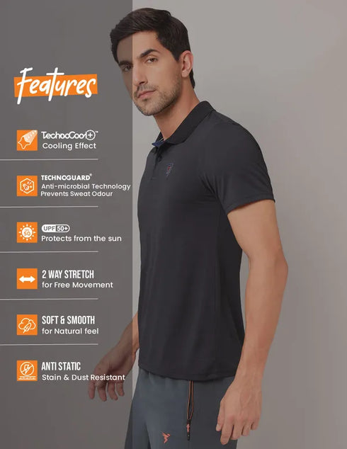 Men Self Design Slim Fit Polo T-shirt with AIRTEX STRIPES