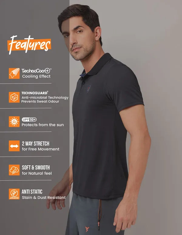 Men Self Design Slim Fit Polo T-shirt with AIRTEX STRIPES