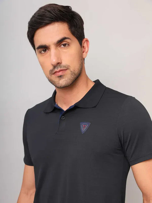 Men Self Design Slim Fit Polo T-shirt with AIRTEX STRIPES