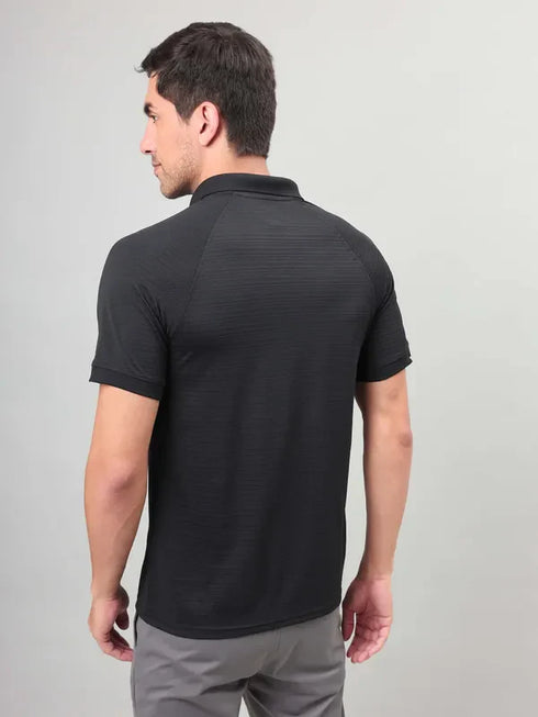 Men Self Design Slim Fit Polo T-shirt with MATPIQ
