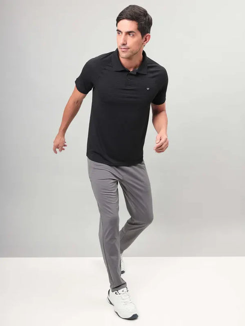 Men Self Design Slim Fit Polo T-shirt with MATPIQ