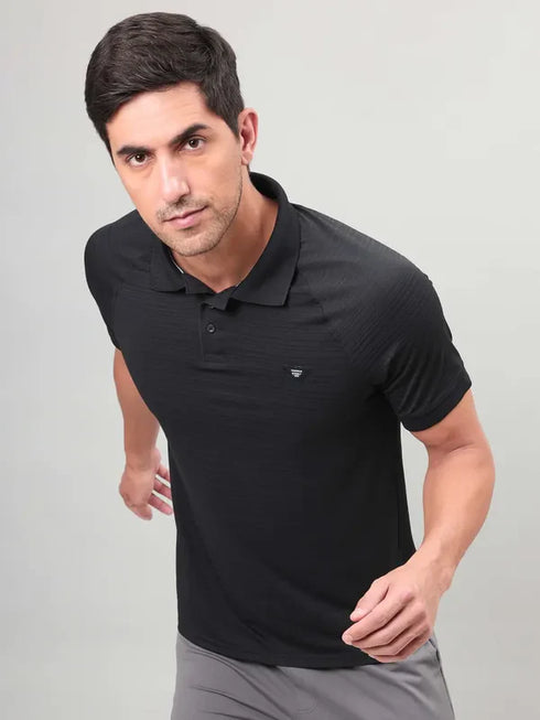 Men Self Design Slim Fit Polo T-shirt with MATPIQ
