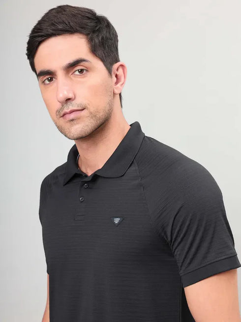 Men Self Design Slim Fit Polo T-shirt with MATPIQ