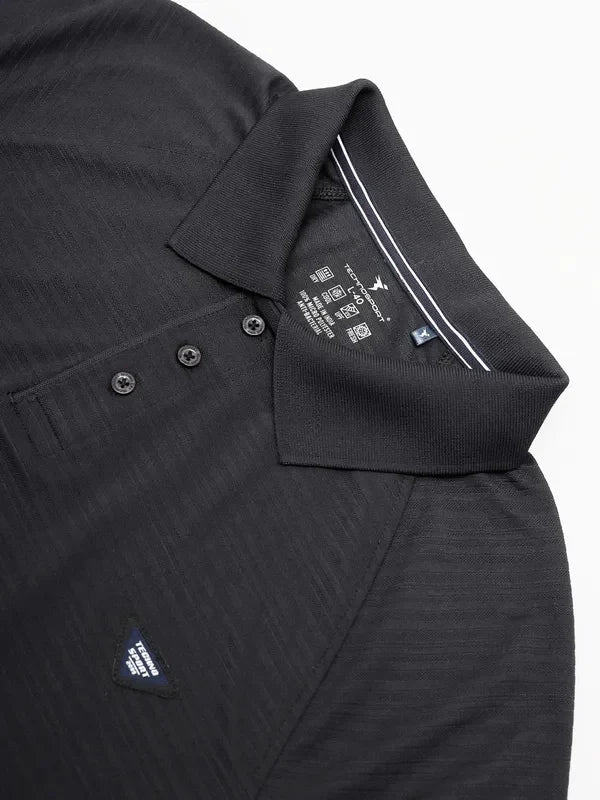 Men Self Design Slim Fit Polo T-shirt with MATPIQ
