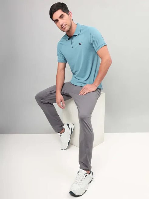 Men Self Design Slim Fit Polo T-shirt with MATPIQ