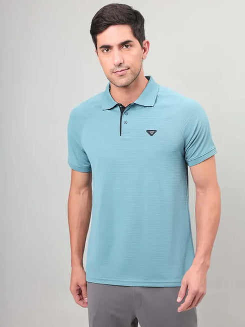 Men Self Design Slim Fit Polo T-shirt with MATPIQ