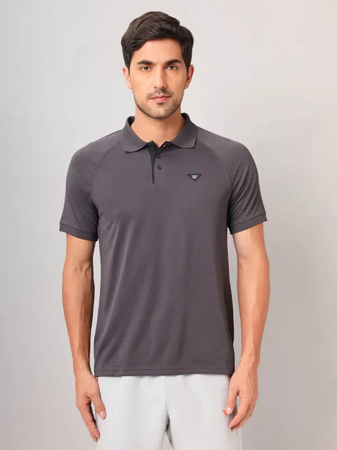 Men Self Design Slim Fit Polo T-shirt with MATPIQ