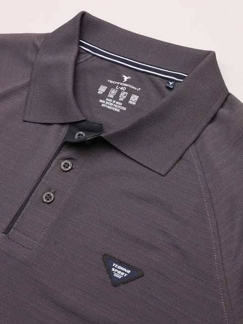 Men Self Design Slim Fit Polo T-shirt with MATPIQ