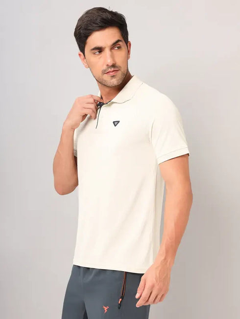 Men Self Design Slim Fit Polo T-shirt with MATPIQ