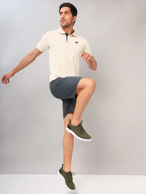 Men Self Design Slim Fit Polo T-shirt with MATPIQ