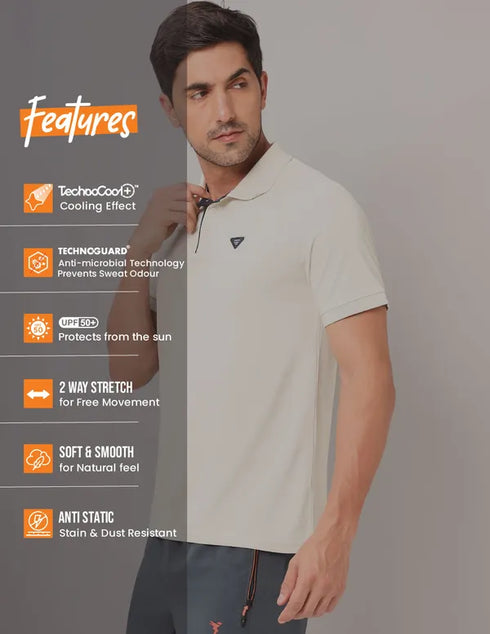 Men Self Design Slim Fit Polo T-shirt with MATPIQ
