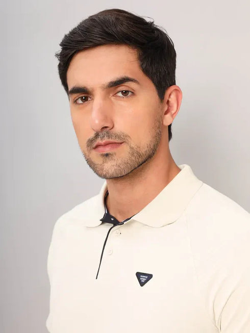 Men Self Design Slim Fit Polo T-shirt with MATPIQ
