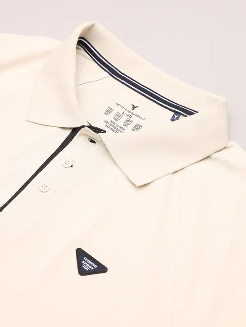 Men Self Design Slim Fit Polo T-shirt with MATPIQ
