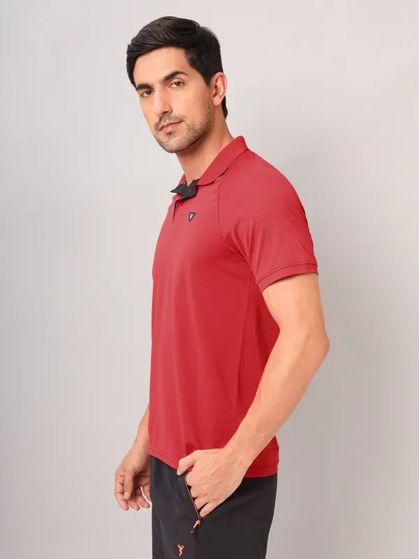 Men Self Design Slim Fit Polo T-shirt with MATPIQ