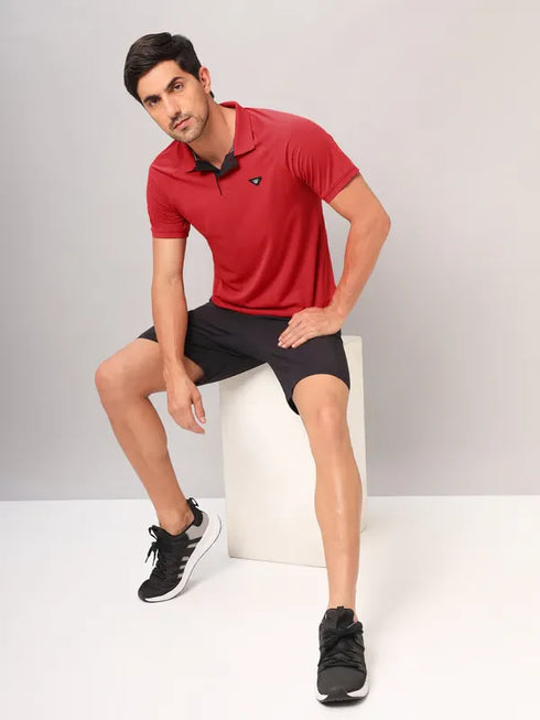 Men Self Design Slim Fit Polo T-shirt with MATPIQ