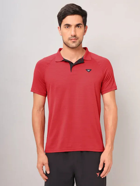 Men Self Design Slim Fit Polo T-shirt with MATPIQ