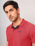 Men Self Design Slim Fit Polo T-shirt with MATPIQ