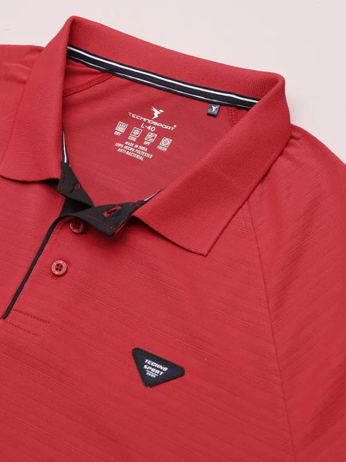 Men Self Design Slim Fit Polo T-shirt with MATPIQ
