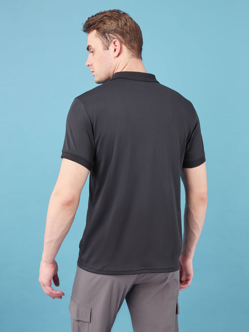 Men Self Design Slim Fit Polo T-shirt with MATPIQ