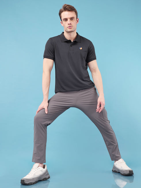 Men Self Design Slim Fit Polo T-shirt with MATPIQ