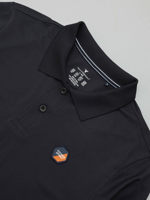 Men Self Design Slim Fit Polo T-shirt with MATPIQ