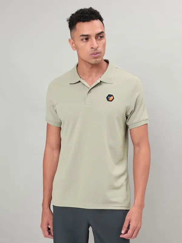 Men Self Design Slim Fit Polo T-shirt with MATPIQ