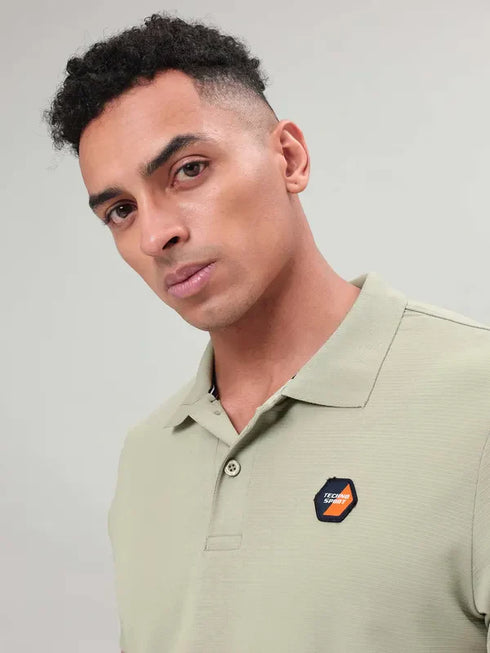 Men Self Design Slim Fit Polo T-shirt with MATPIQ