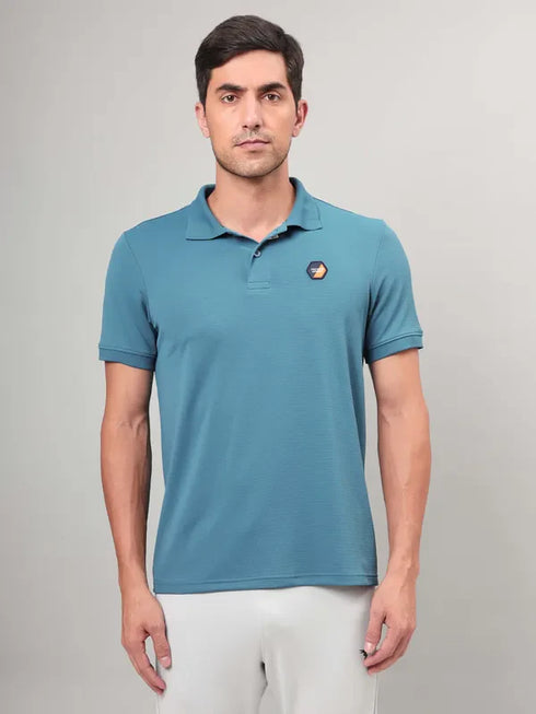 Men Self Design Slim Fit Polo T-shirt with MATPIQ