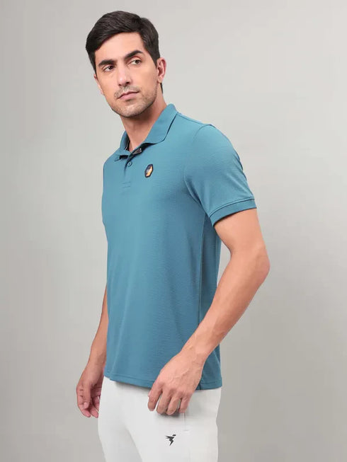 Men Self Design Slim Fit Polo T-shirt with MATPIQ