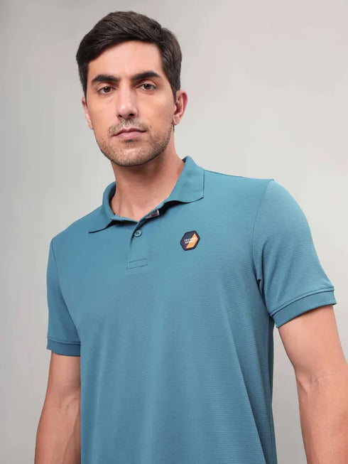Men Self Design Slim Fit Polo T-shirt with MATPIQ