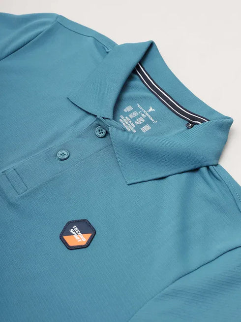 Men Self Design Slim Fit Polo T-shirt with MATPIQ