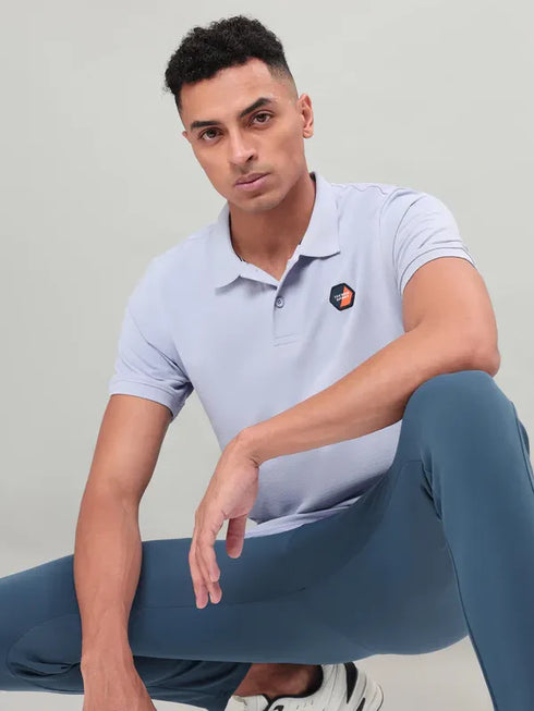 Men Self Design Slim Fit Polo T-shirt with MATPIQ
