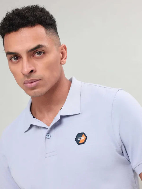 Men Self Design Slim Fit Polo T-shirt with MATPIQ