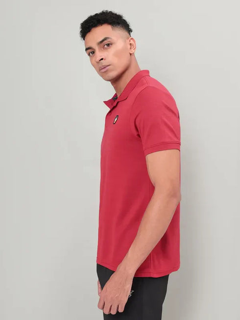 Men Self Design Slim Fit Polo T-shirt with MATPIQ