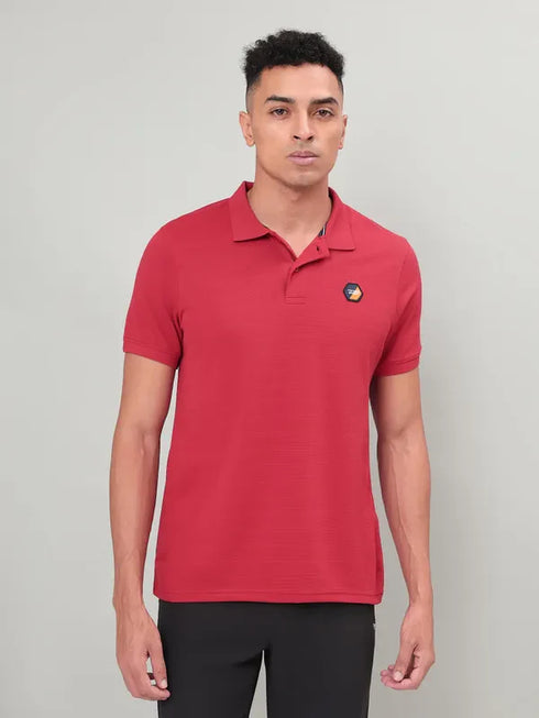 Men Self Design Slim Fit Polo T-shirt with MATPIQ