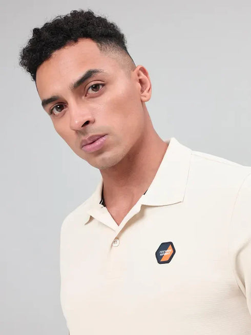 Men Self Design Slim Fit Polo T-shirt with MATPIQ