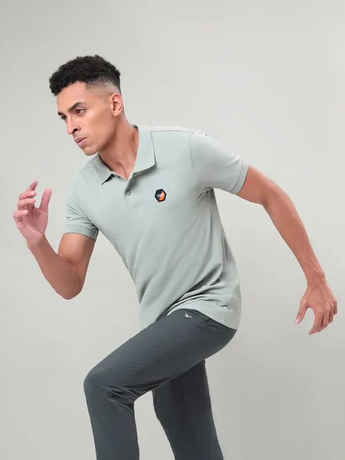 Men Self Design Slim Fit Polo T-shirt with MATPIQ