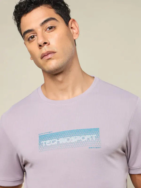 Men Printed Regular Fit Crew Neck T-shirt with TECHNO COOL+