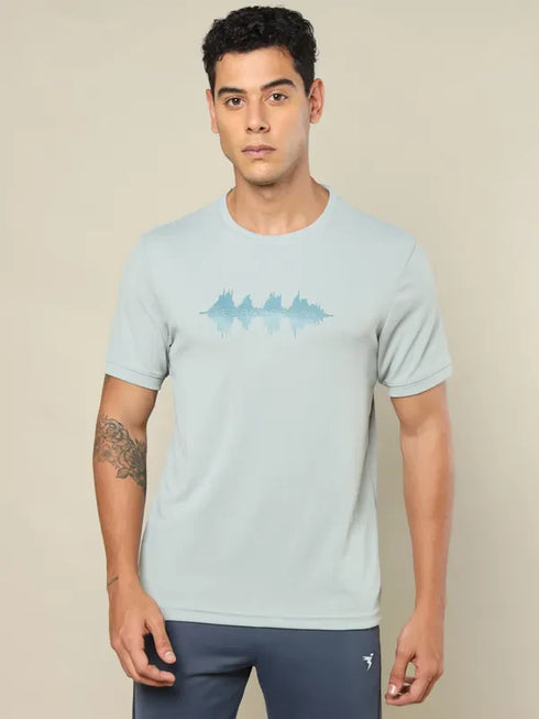 Men Printed Regular Fit Crew Neck T-shirt with TECHNO COOL+