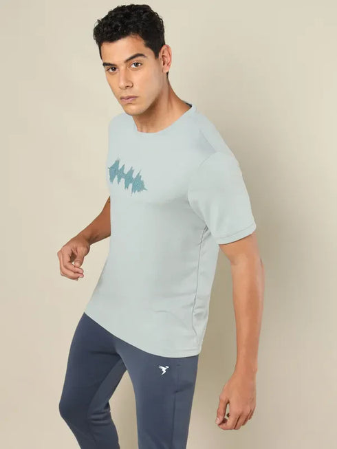 Men Printed Regular Fit Crew Neck T-shirt with TECHNO COOL+