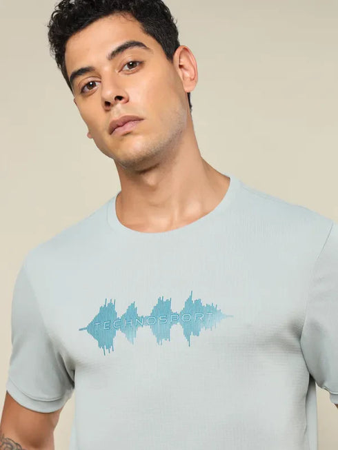 Men Printed Regular Fit Crew Neck T-shirt with TECHNO COOL+
