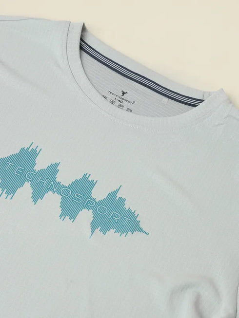 Men Printed Regular Fit Crew Neck T-shirt with TECHNO COOL+
