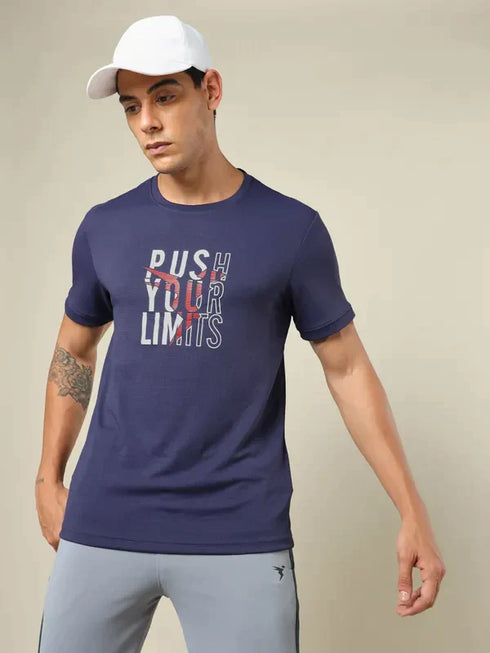 Men Printed Regular Fit Crew Neck T-shirt with TECHNO COOL+