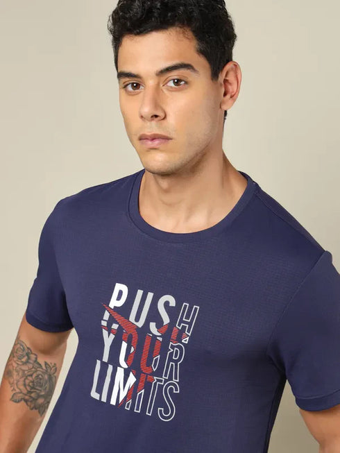 Men Printed Regular Fit Crew Neck T-shirt with TECHNO COOL+
