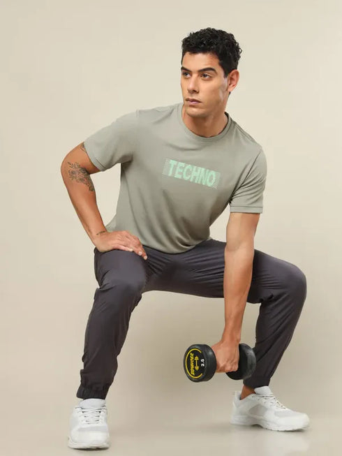 Men Printed Regular Fit Crew Neck T-shirt with TECHNO COOL+