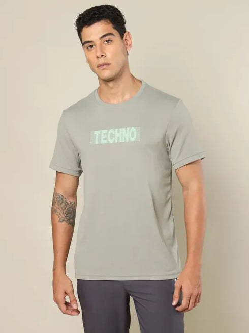 Men Printed Regular Fit Crew Neck T-shirt with TECHNO COOL+