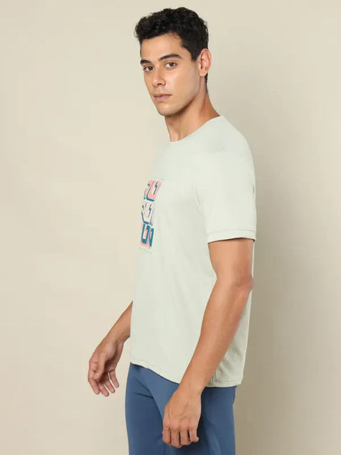 Men Printed Regular Fit Crew Neck T-shirt with TECHNO COOL+