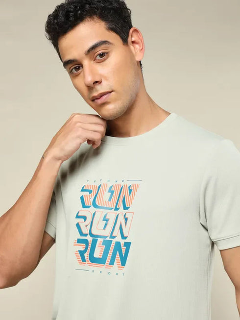 Men Printed Regular Fit Crew Neck T-shirt with TECHNO COOL+