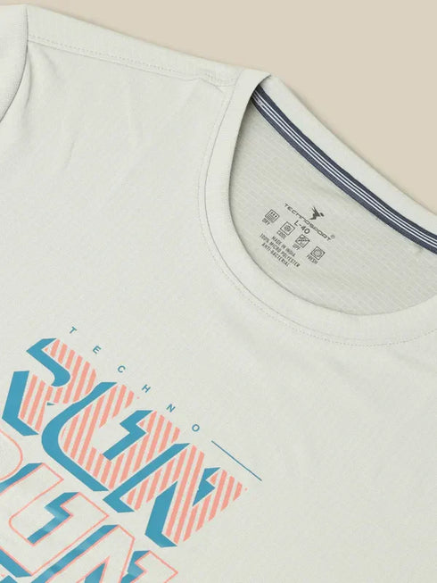 Men Printed Regular Fit Crew Neck T-shirt with TECHNO COOL+
